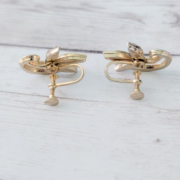 Vintage Screw Back Earrings Classy Elegant Gold Tone & Clear Gem Statement - Picture 6 of 8